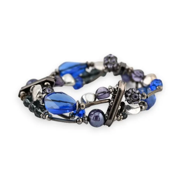 Pulseira de fantasia com 3 fileiras de pérolas azuis