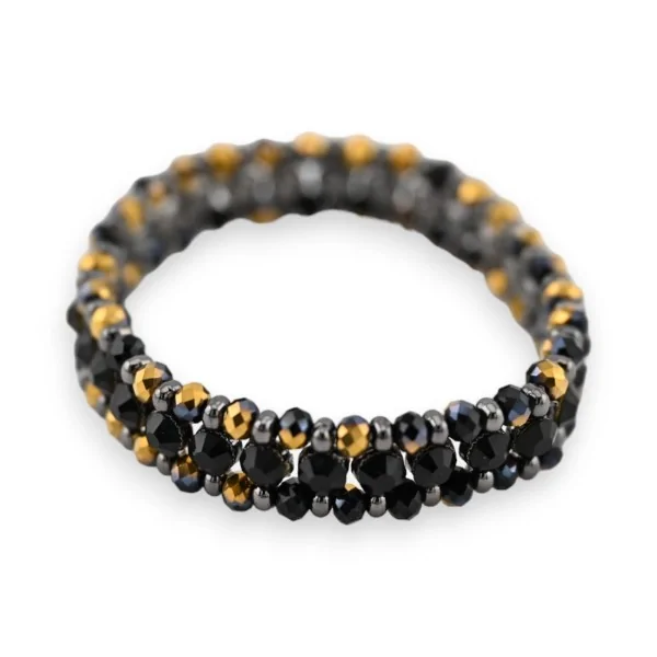 Pulseira Elástica com Contas Pretas e Douradas