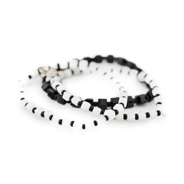 Conjunto de 3 pulseiras elásticas da moda Ikita Preto e branco