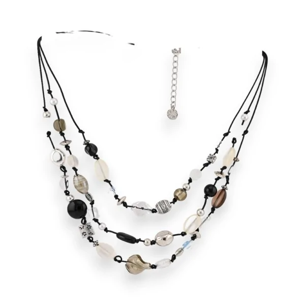 Collar de múltiples filas con perlas grises Ikita
