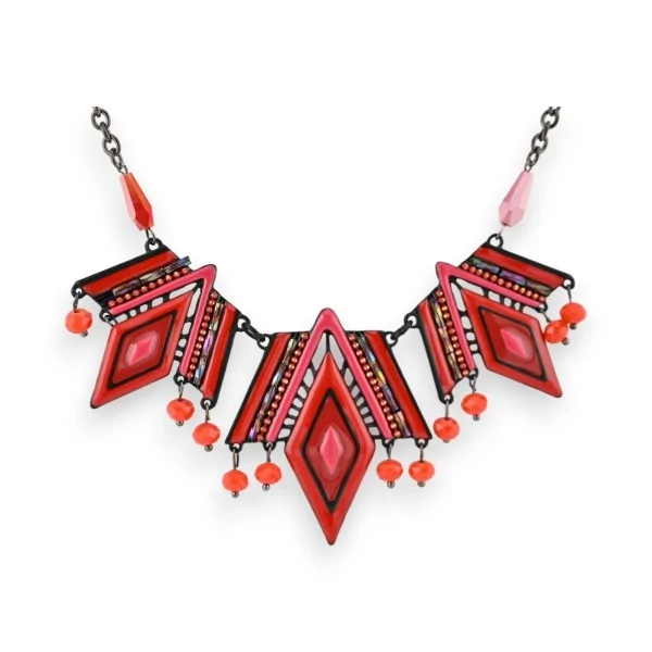 Colar Fantasia Geométrico Preto e Vermelho