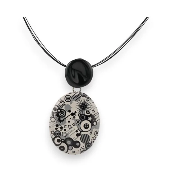 Geometric black and gray pendant fashion necklace by Ikita