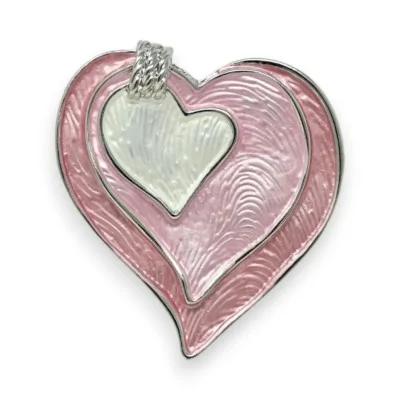 Zarte Rosa Herz-Brosche mit Magnet aus versilbertem Metall