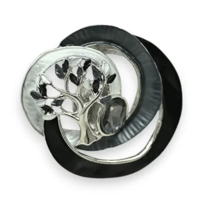 Magnetic Brooch Tree of Life Silver and Black