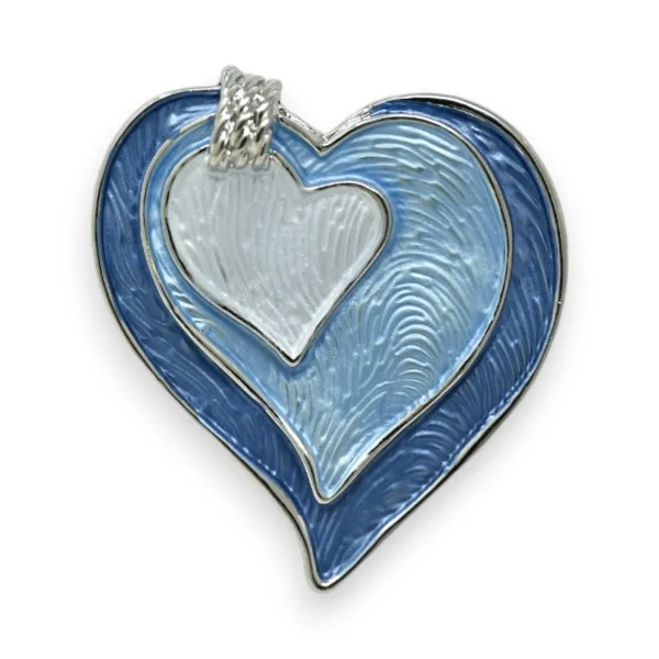 Broche corazón magnética plateada con esmalte en tonos azules