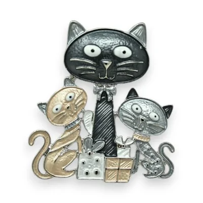 Broche magnética família de gatos Preto e cinza