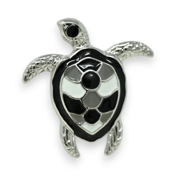 Broche Tortuga Imantada Plateada Blanco y Negro
