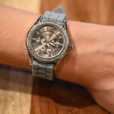 Ernest watch dark grey silicone strap rhinestone dial