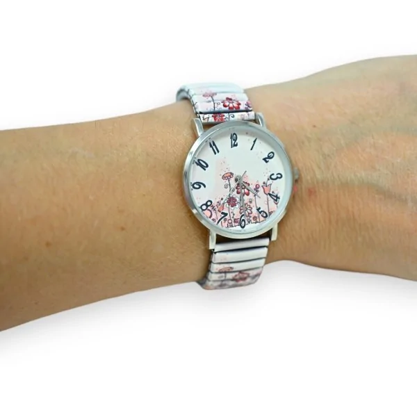 Ernest elastic watch with pink floral pattern