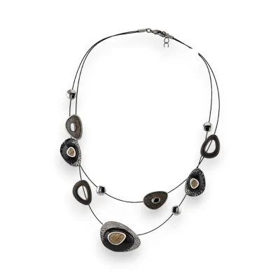 Collar de fantasía con doble cable de diseño negro y plateado de Ikita