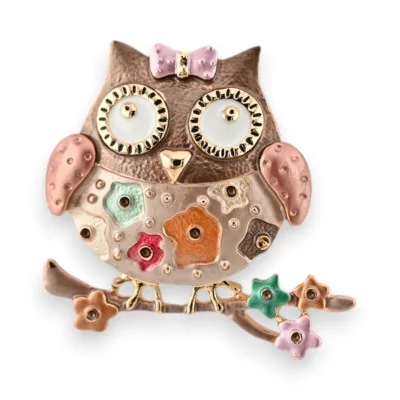 Broche coruja fantasia dourada e marrom