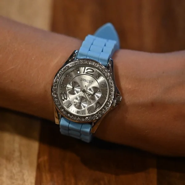 Uhr Ernest Hellblaues Silikon mit Strass