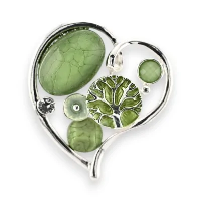 Heart of Nature Green Silver Brooch