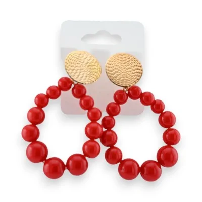 Brincos de aço argolas com pérolas vermelhas