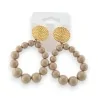 Boucles d'Oreilles Perles Taupe & Disque Doré | Bijoux Élégants Mode Tendance