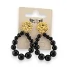 Boucles d'Oreilles Pendantes Perles Noires & Médaillon Doré | Mode Tendance