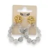 Gold Steel Earrings with Grey Pearls