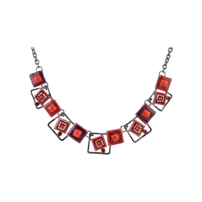 Modeschmuck-Halskette Geometrische Formen in Rottönen