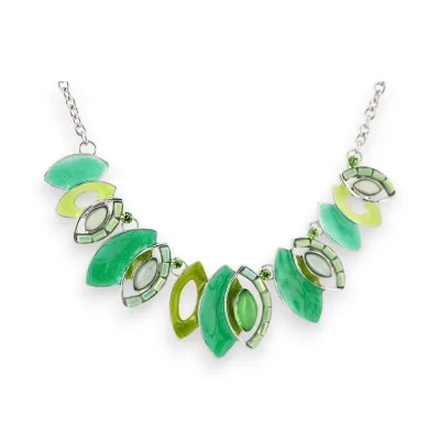 Colar Fantasia Folhas em tons Verde e Prateado