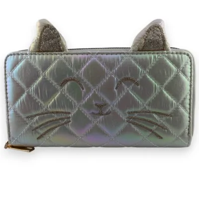 Pearly White Quilted Cat Wallet