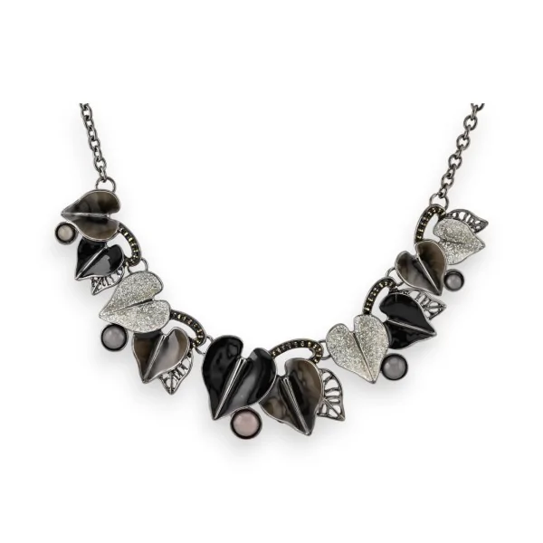 Fancy Necklace with Hearts in Shades of Gray and Black