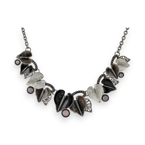 Fancy Necklace with Hearts in Shades of Gray and Black