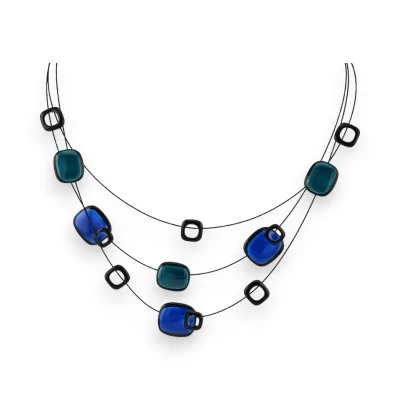 Colar Fantasia 3 Fileiras Ikita Azul Royal e Verde Pato