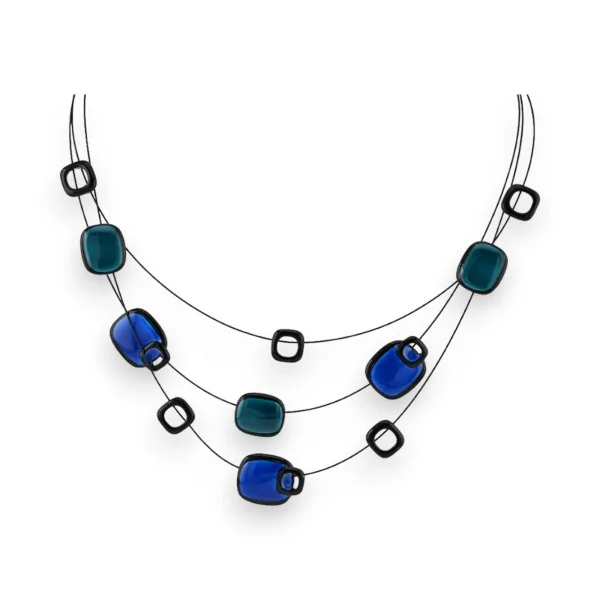 Colar Fantasia 3 Fileiras Ikita Azul Royal e Verde Pato