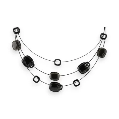 Ikita 3-strand fashion necklace with black and grey discs