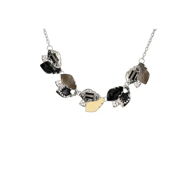 Silver and black leaf-inspired costume necklace