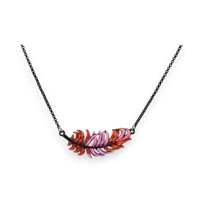 Collar Pluma de metal rosa y rojo de Ikita