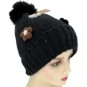 Ensemble Bonnet Écharpe Noir à Fleurs Brodées | Accessoires Hiver Élégants