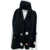 Schwarzes Mütze-Schal-Set mit gestickten Blumen | Elegante Winteraccessoires