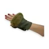 Guanti senza dita in velluto verde militare foderati in ecopelliccia | Accessorio moda invernale da donna