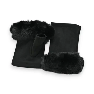 Schwarze Handschuhe ohne Finger aus Kunstfell