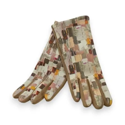 Wildleder-Handschuhe mit pastellfarbenem Muster