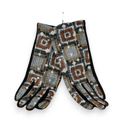 Suede-effect velvet gloves with geometric patterns in black