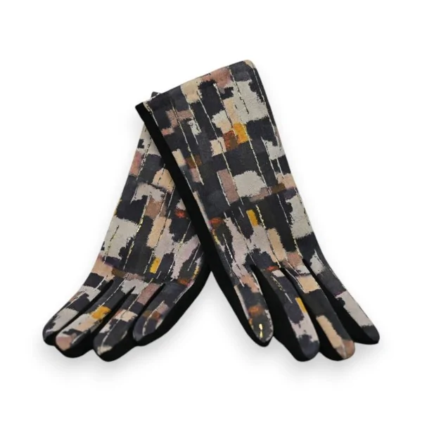 Handschuhe aus Velourskunstleder mit mehrfarbigem Farbmuster