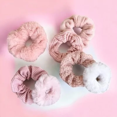 Conjunto de 7 elásticos de cabelo rosa suave