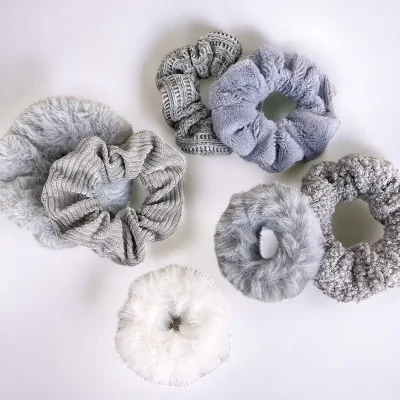 Set di 7 elastici per capelli morbidi grigi