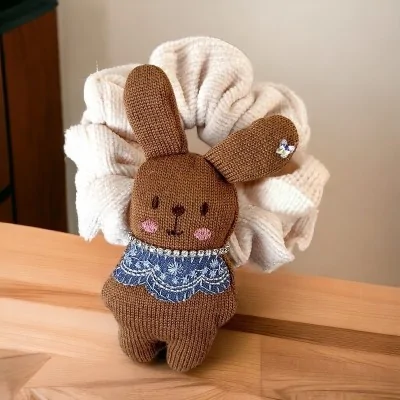 Child's soft scrunchie with plush rabbit