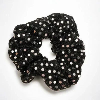 Scrunchie Bola de Discoteca Preto e Prata