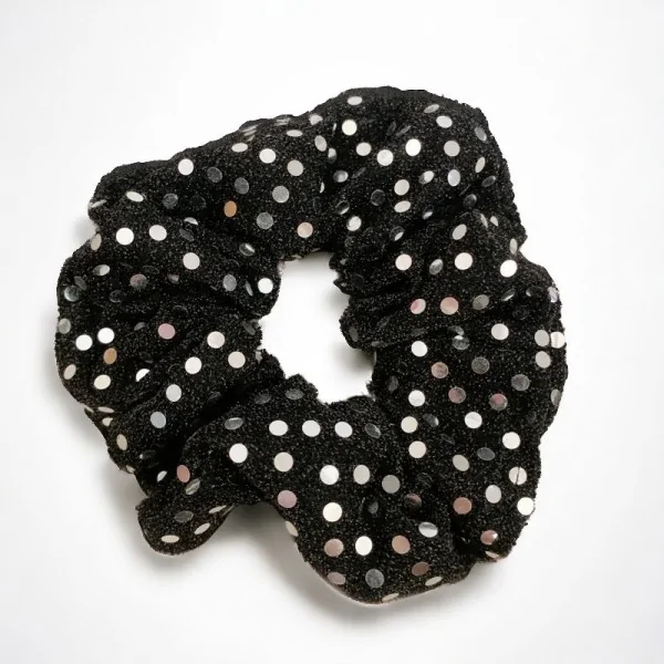 Scrunchie Bola de Discoteca Preto e Prata