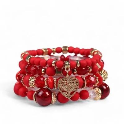 Mehrreihiges rotes Modeschmuck-Armband