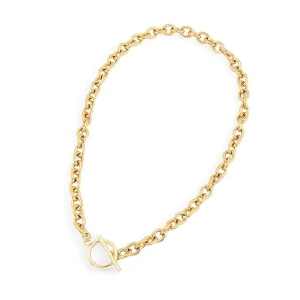 Collana a catena in acciaio dorato con chiusura a medaglione
