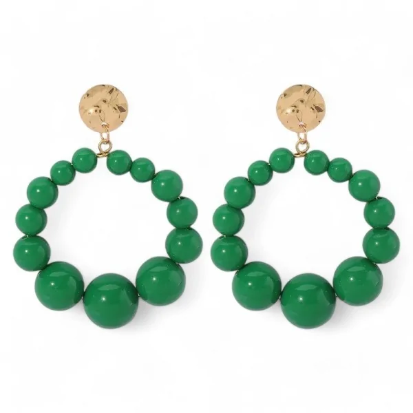 Gold Hoops with Green Pearls