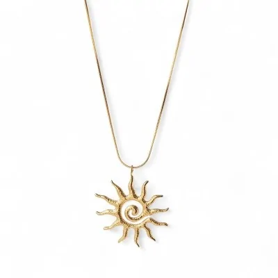 Colar de aço dourado Medalhão Sol