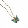 Collier Papillon Dégradé Bleu-Vert | Bijou Acier Doré Élégant | Mode Tendance