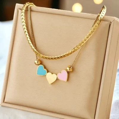 Collier double rang cœurs...