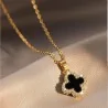 Reversible Steel Necklace with Black and White Clover